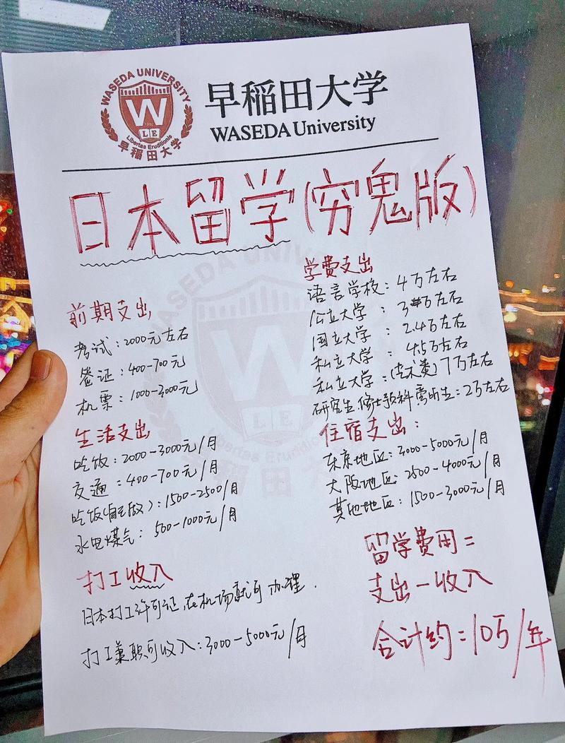 去日本留学一年大概需要多少钱