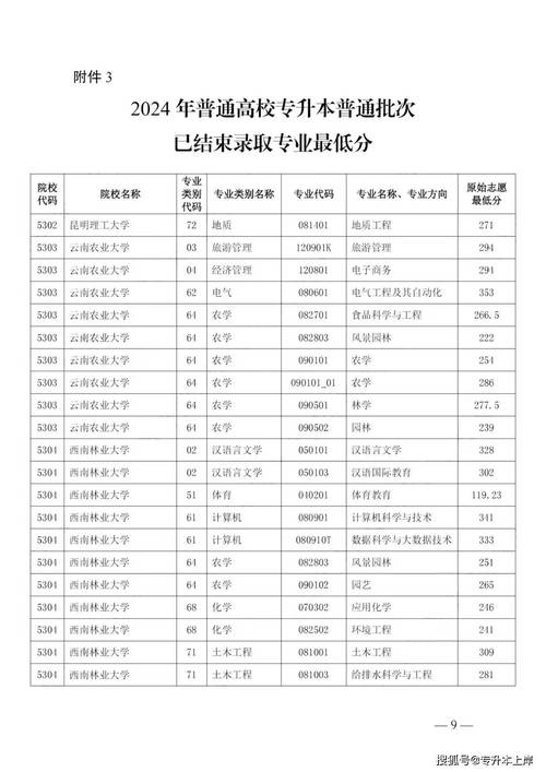 云南省专升本学前教育录取分数线