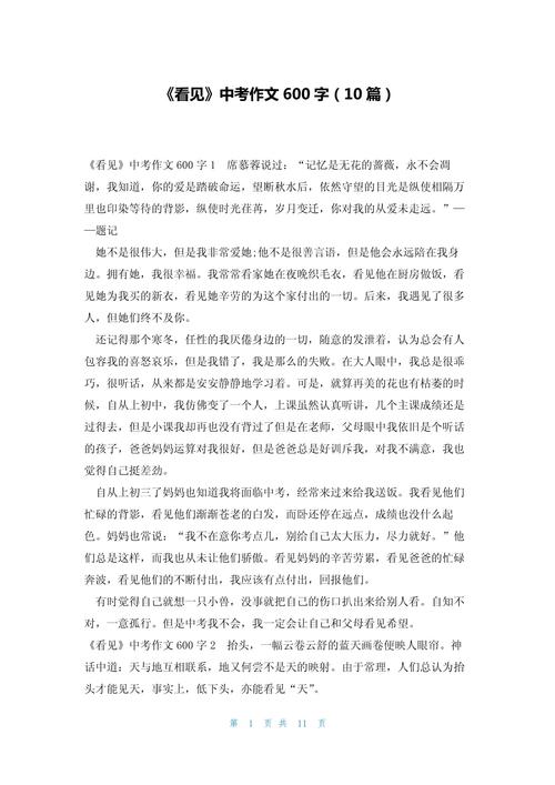 中考优秀作文范文600字十篇