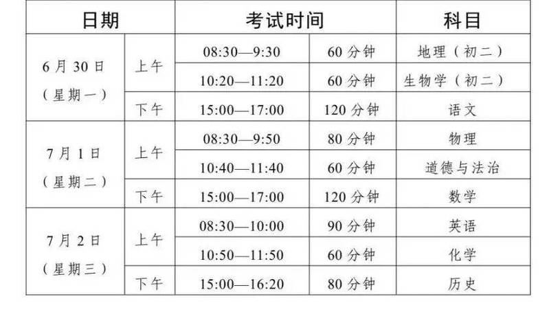 2025年中高考日期