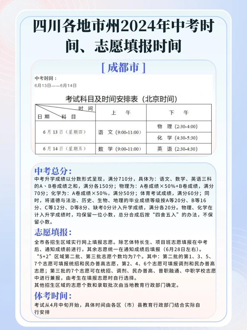 四川各个地方中考时间