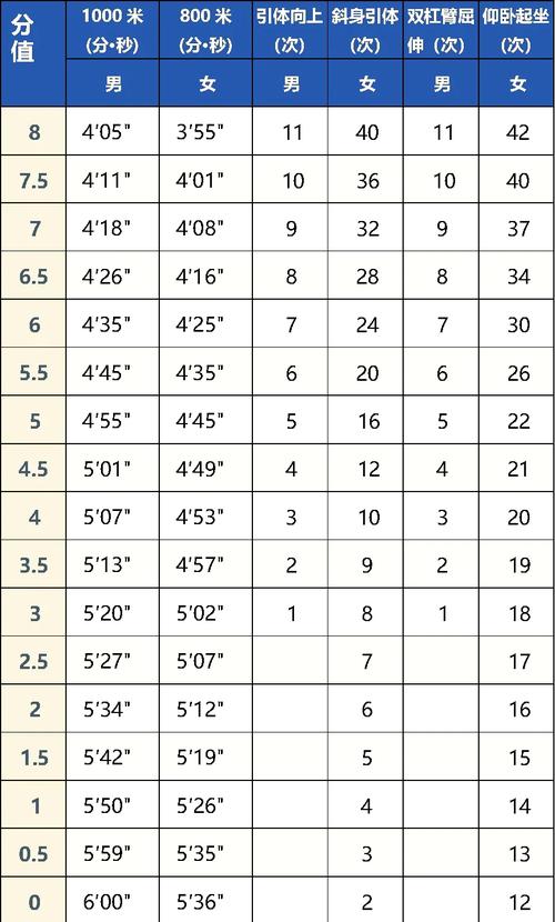 24年中考体育项目及得分标准