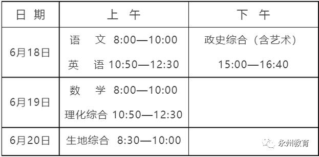 中考时间湖南2023年时间表