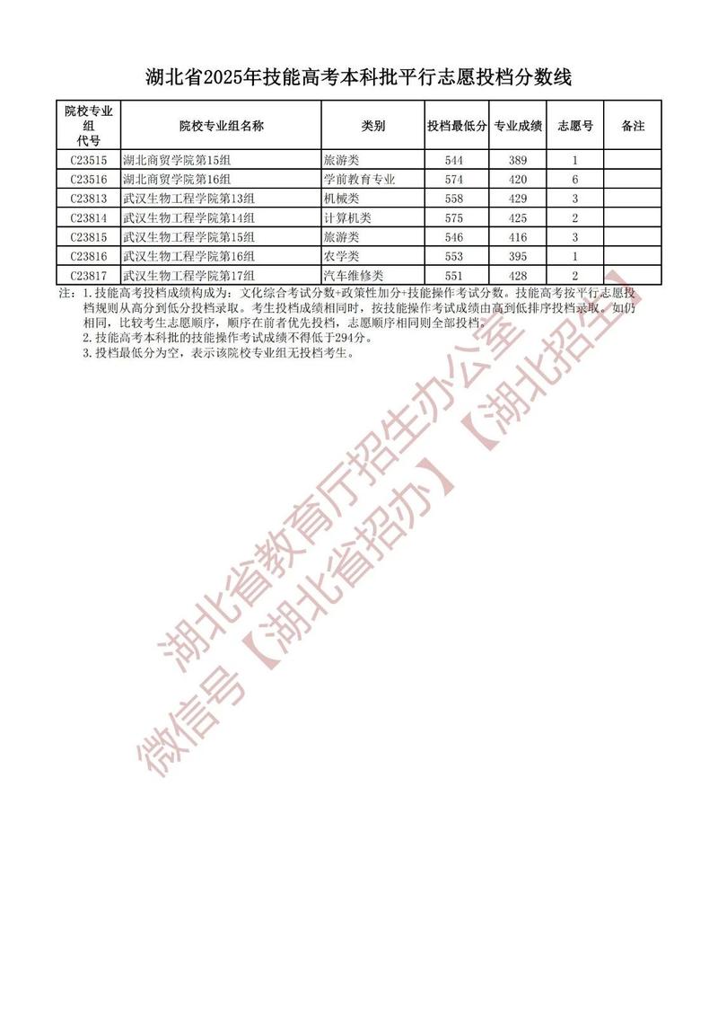 湖北2025技能高考本科投档线
