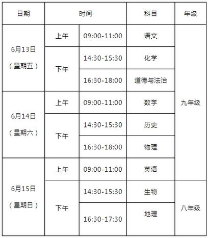 山东中考时间安排