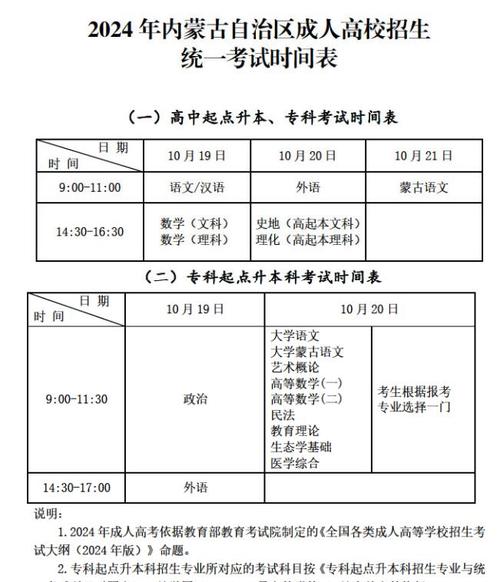 2024内蒙古成人学历报名时间和考试时间安排