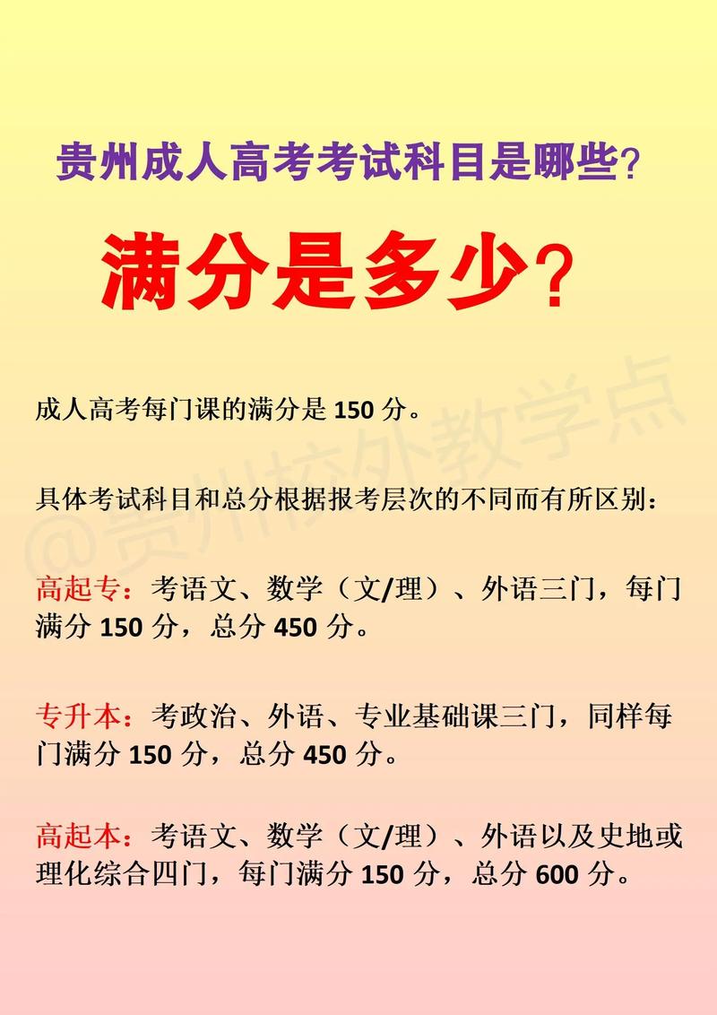 贵州成人考试满分多少